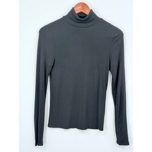 Marine Layer Womens Ribbed Turtleneck Top Charcoal Gray Tencel Modal Size M